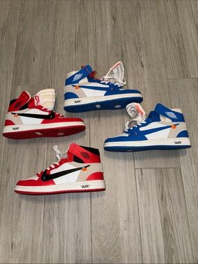 Nike White and Royal Blue High-Top Sneakers with Yellow Lining